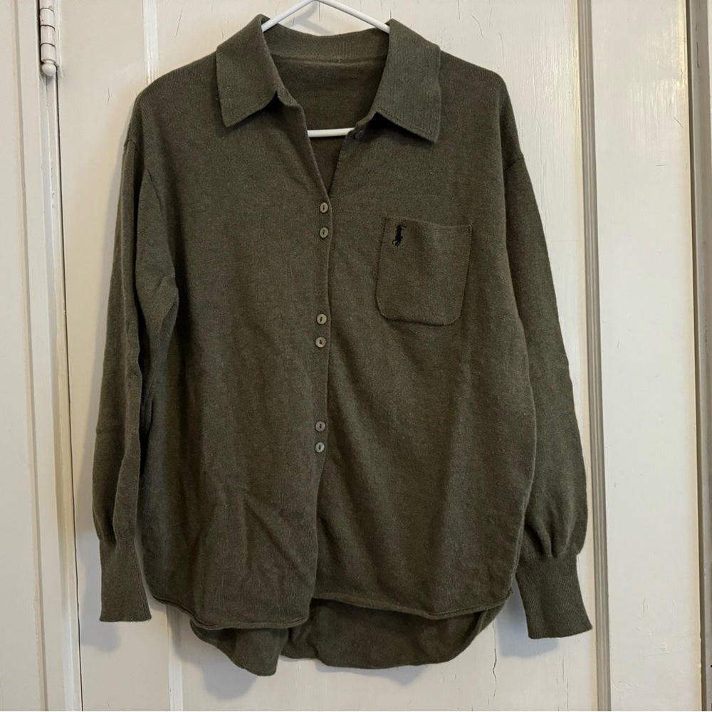 Olive green polo wool sweater women